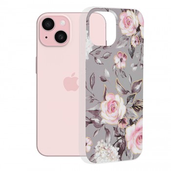 Techsuit Mramorová série iPhone 15 Květ Ruth šedá