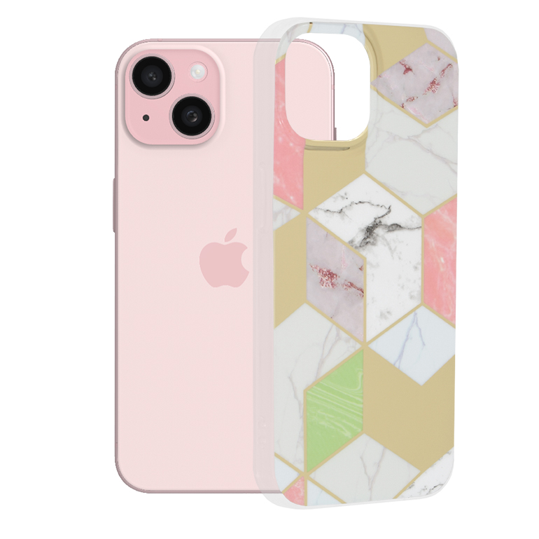 Levně Techsuit Mramorová série iPhone 15 Fialový Hex