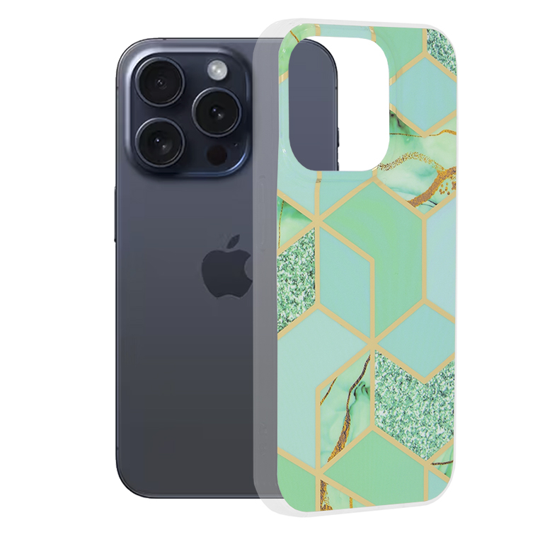 Levně Techsuit Marble Series iPhone 15 Pro Zelený Hex
