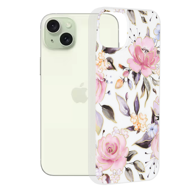 Levně Techsuit Mramorová série iPhone 15 Plus Chloe White