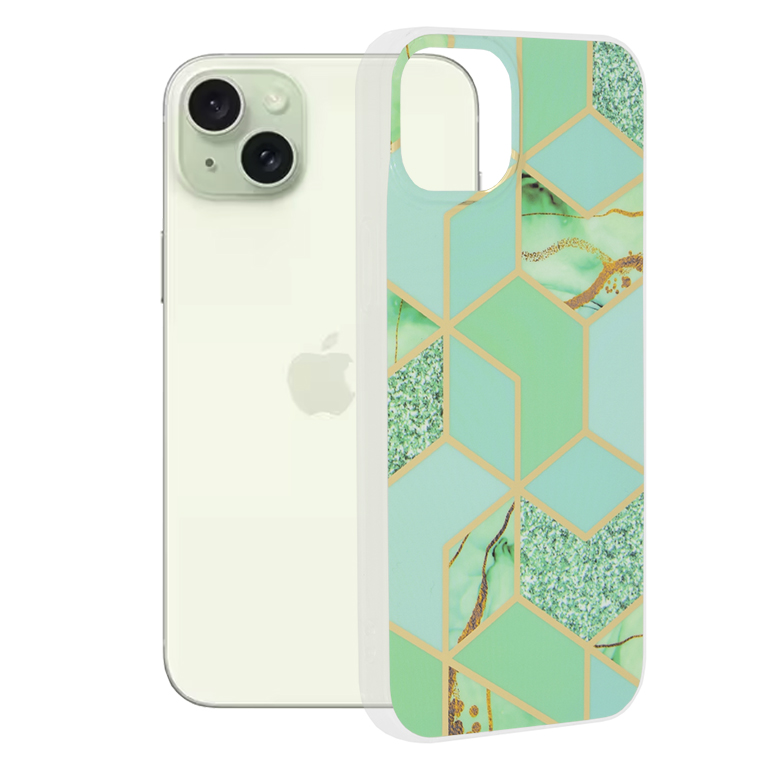 Levně Techsuit Marble Series iPhone 15 Plus Zelený hex