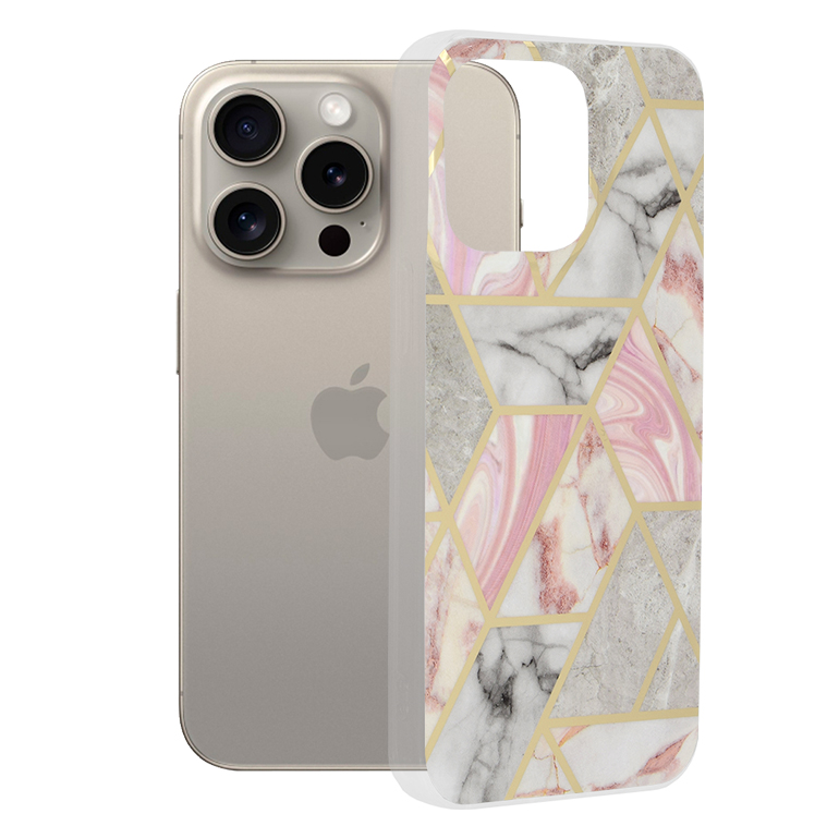 Levně Techsuit Mramorová série iPhone 15 Pro Max Růžový šestiúhelník