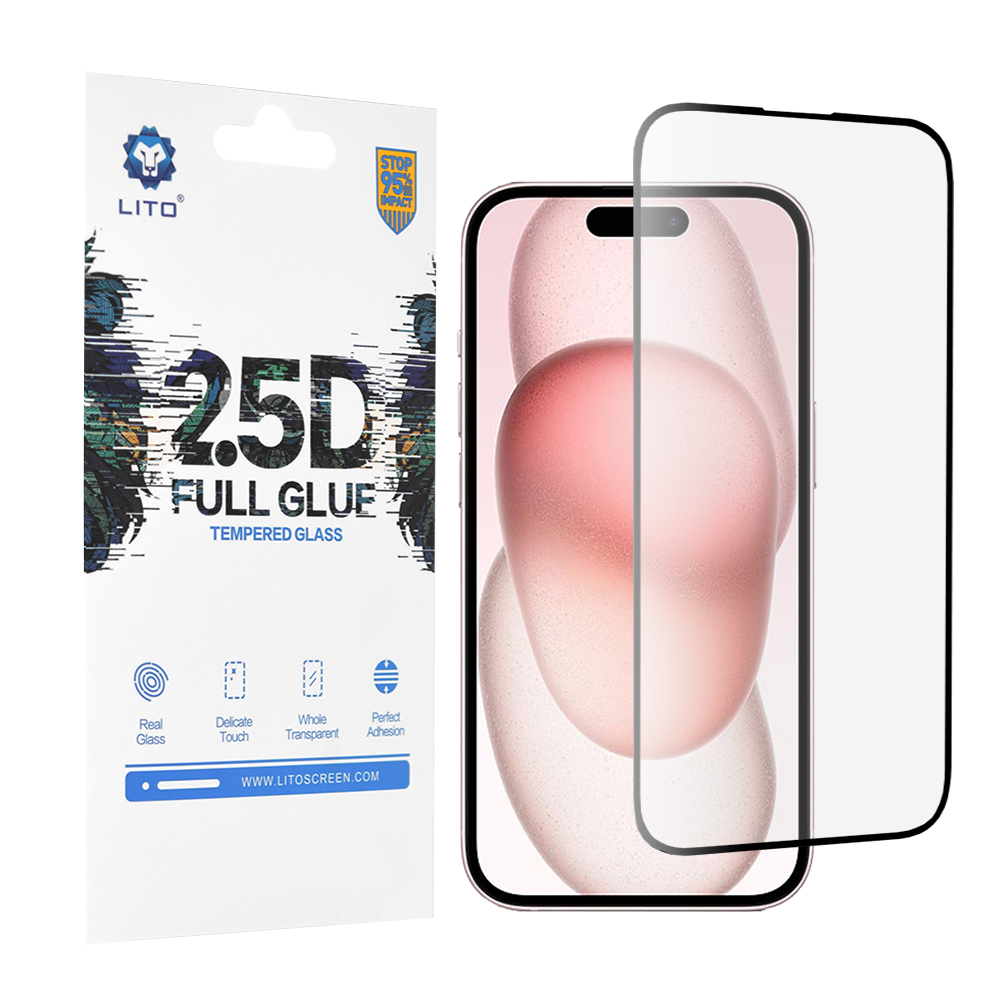 Levně Lito 2.5D Celoplošné Lepené Sklo iPhone 15 Černé