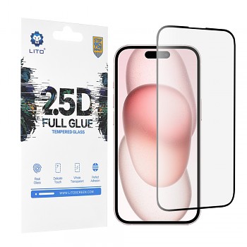 Lito 2.5D Celoplošné Lepené Sklo iPhone 15 Černé