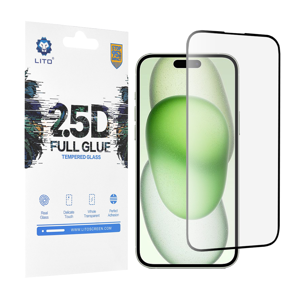 Levně Lito 2.5D Celoplošné Sklo iPhone 15 Plus Černé