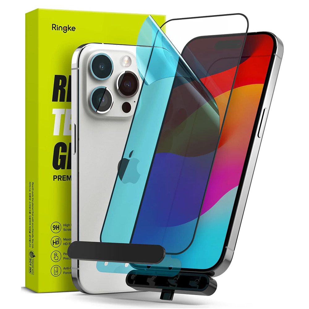 Levně Ringke Tvrzené sklo iPhone 15 Pro Černá