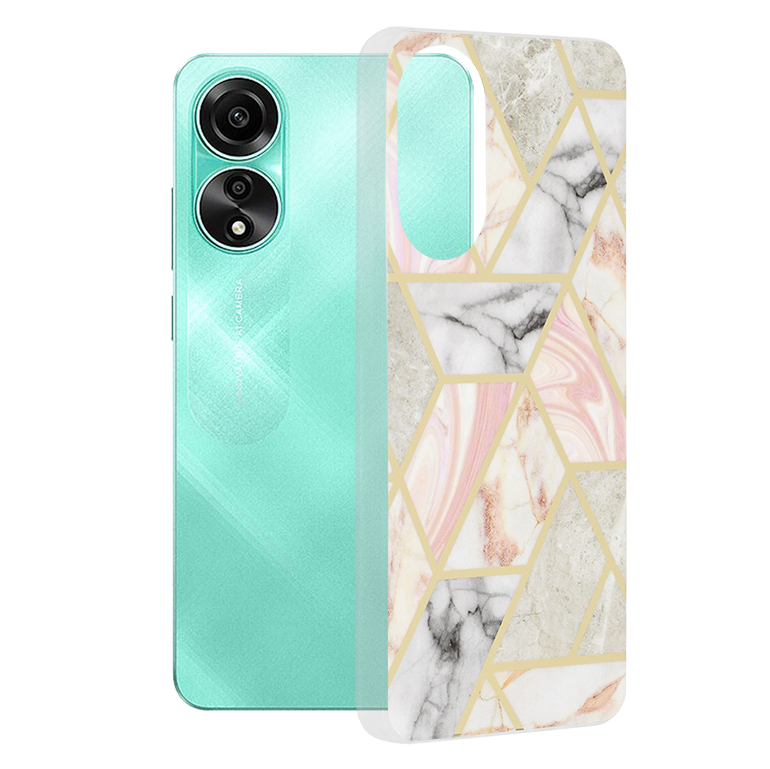 Levně Techsuit Mramorová série Oppo A78 4G Růžový hexagon