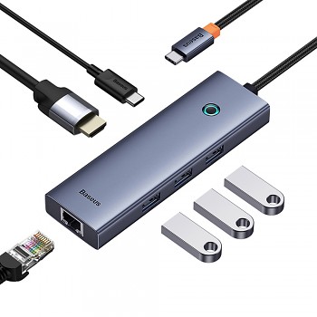 Baseus Dokovací stanice UltraJoy Type-C HDMI 3xUSB RJ45 4K@60Hz Šedá