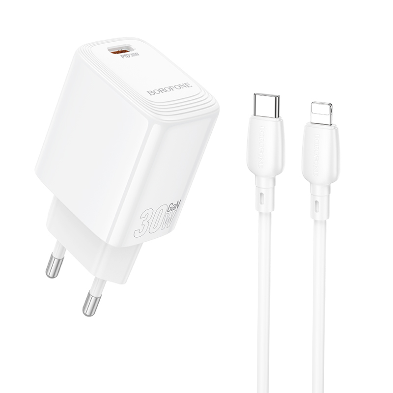 Levně Rychlonabíječka Borofone BN28 Fuente PD s datovým kabelem Lightning 30W bílá