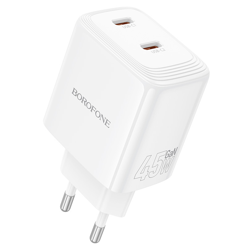 Levně Cestovní adaptér Borofone BN31 Cargador GaN 2xType C - QC 3.0 PD 45W bílý