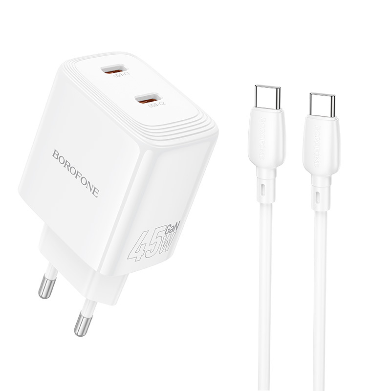 Levně Rychlonabíječka Borofone BN31 Cargador GaN 2xType C - QC 3.0 PD 45W s kabelem Type C bílá