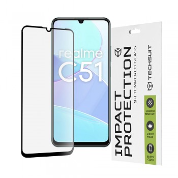 Techsuit 111D Plné pokrytí Celoplošné sklo Realme C51 Note 50 Černé