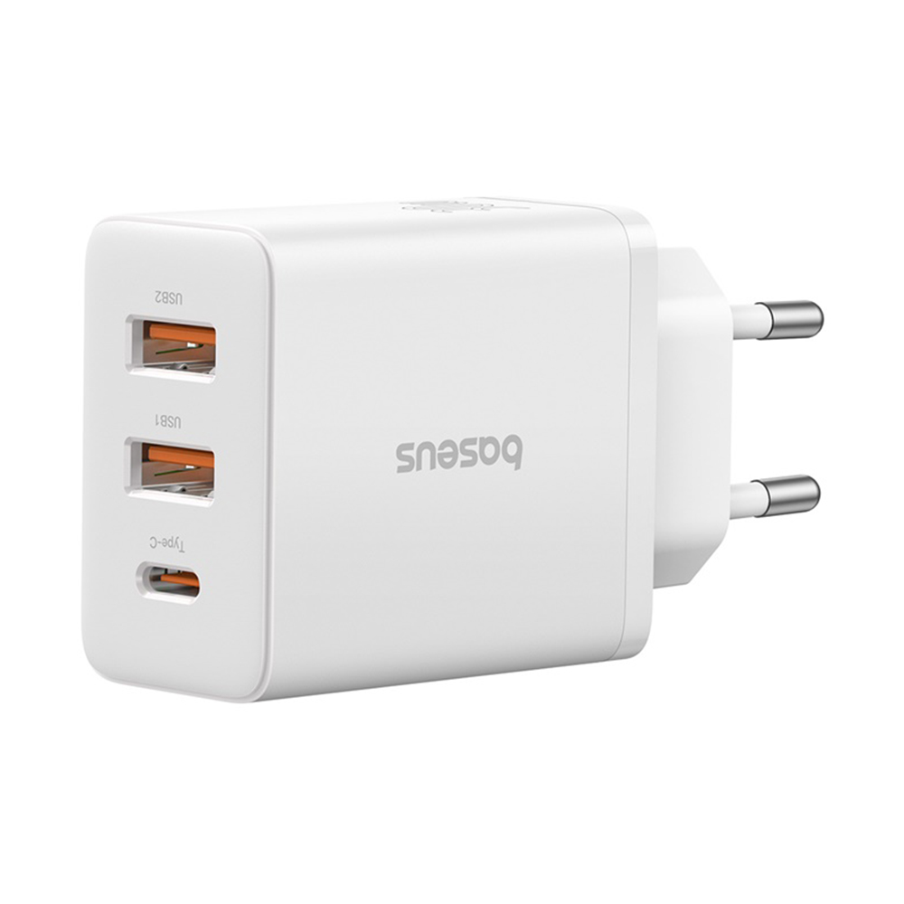 Levně Baseus Síťová nabíječka GaN 2x USB Type-C Rychlé nabíjení 30W Bílá