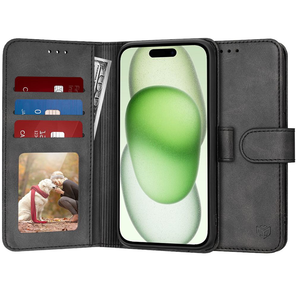 Levně Techsuit Knižkové pouzdro iPhone 15 Plus Černé