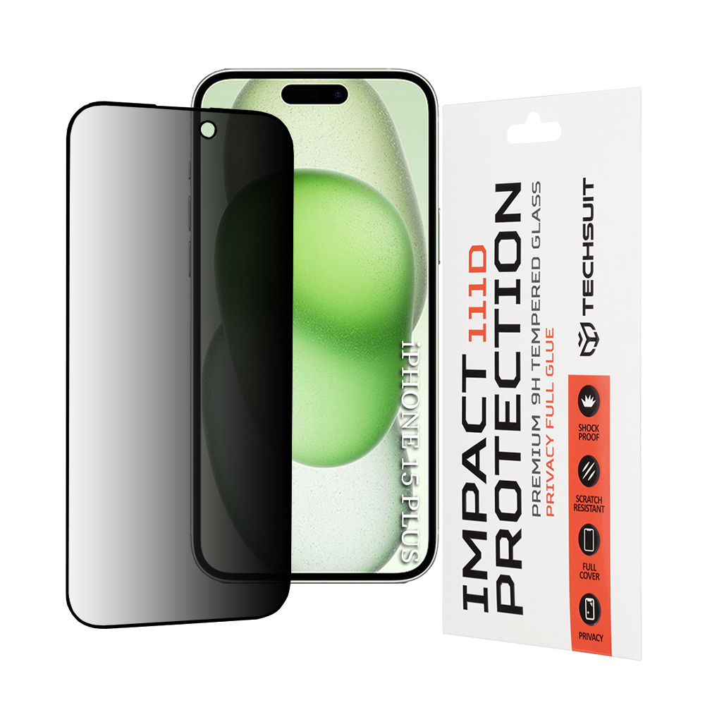 Levně Techsuit 111D Privátní celolepení iPhone 15 Plus iPhone 16 Plus Černá