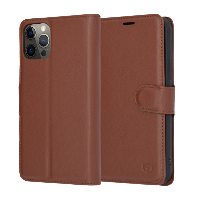 Levně Techsuit Kožené Folio iPhone 12 Pro Hnědá