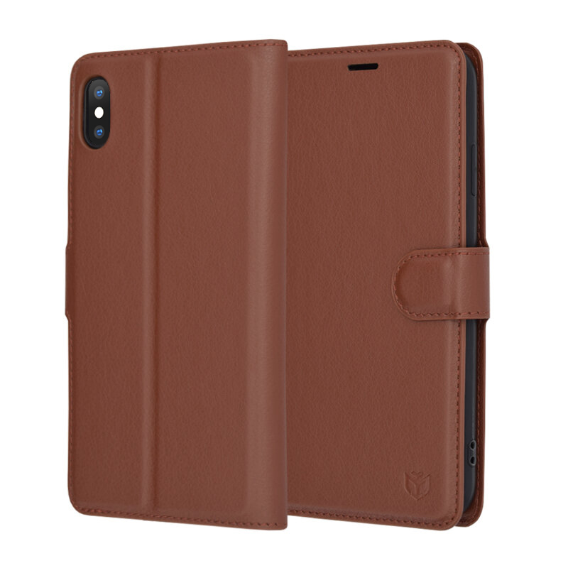 Levně Techsuit Kožené pouzdro iPhone XS Max Hnědý