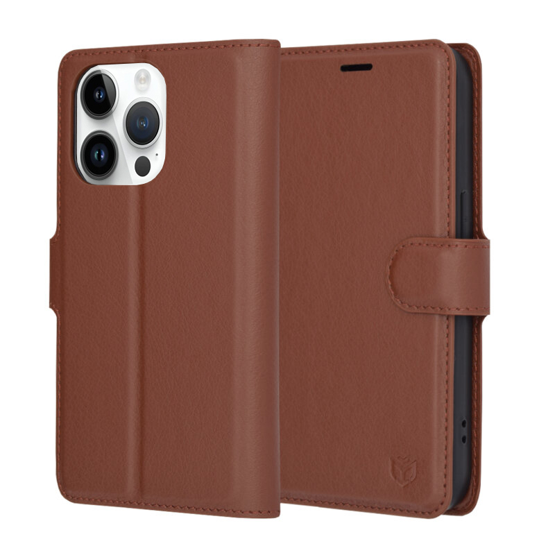 Levně Techsuit Kožené Folio iPhone 14 Pro Hnědá