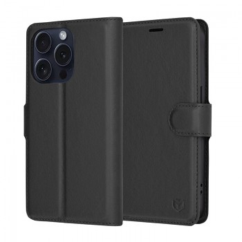 Techsuit Kožené pouzdro iPhone 15 Pro Černá