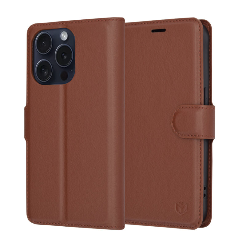Levně Techsuit Kožené Folio iPhone 15 Pro Hnědé