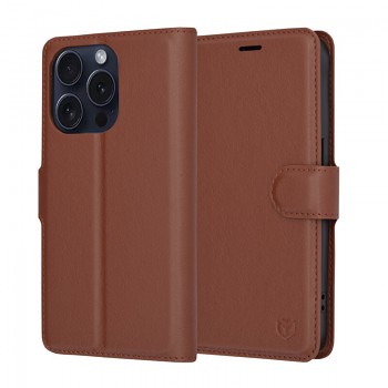 Techsuit Kožené Folio iPhone 15 Pro Hnědé