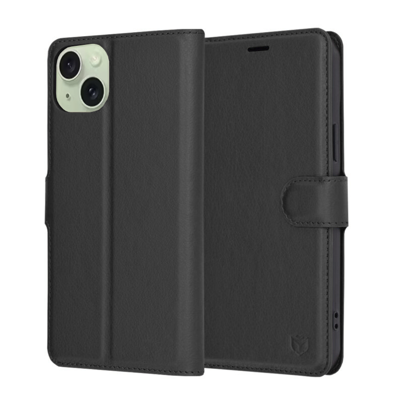 Levně Techsuit Kožené pouzdro iPhone 15 Plus Černá