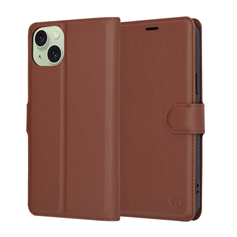 Levně Techsuit Kožené pouzdro iPhone 15 Plus Hnědý