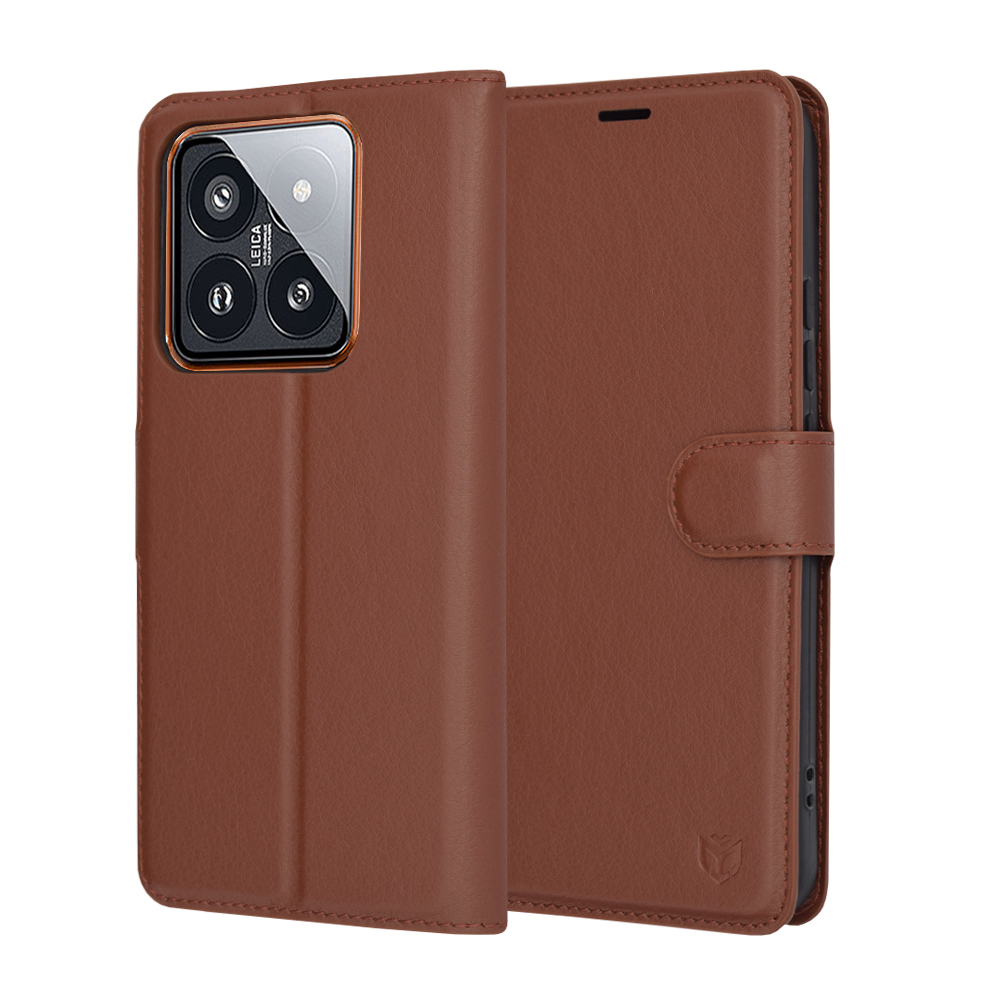 Levně Techsuit Kožené pouzdro Xiaomi 14 Pro Hnědý