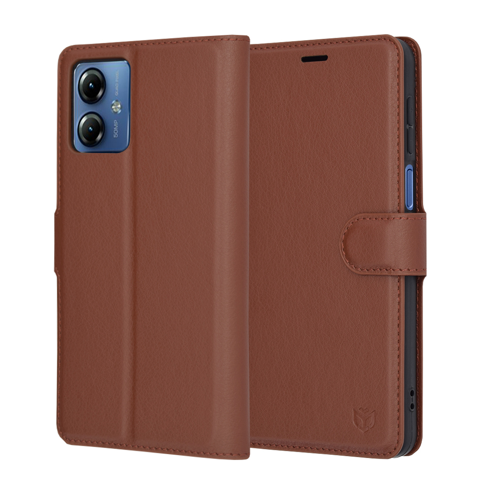 Levně Techsuit Kožené pouzdro Motorola Moto G14 Brown
