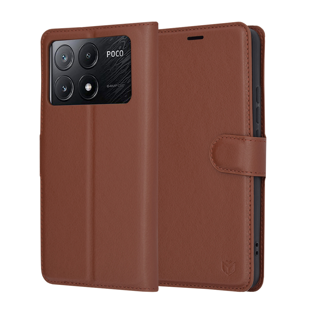 Levně Techsuit Kožené pouzdro Xiaomi Poco X6 Pro Hnědý