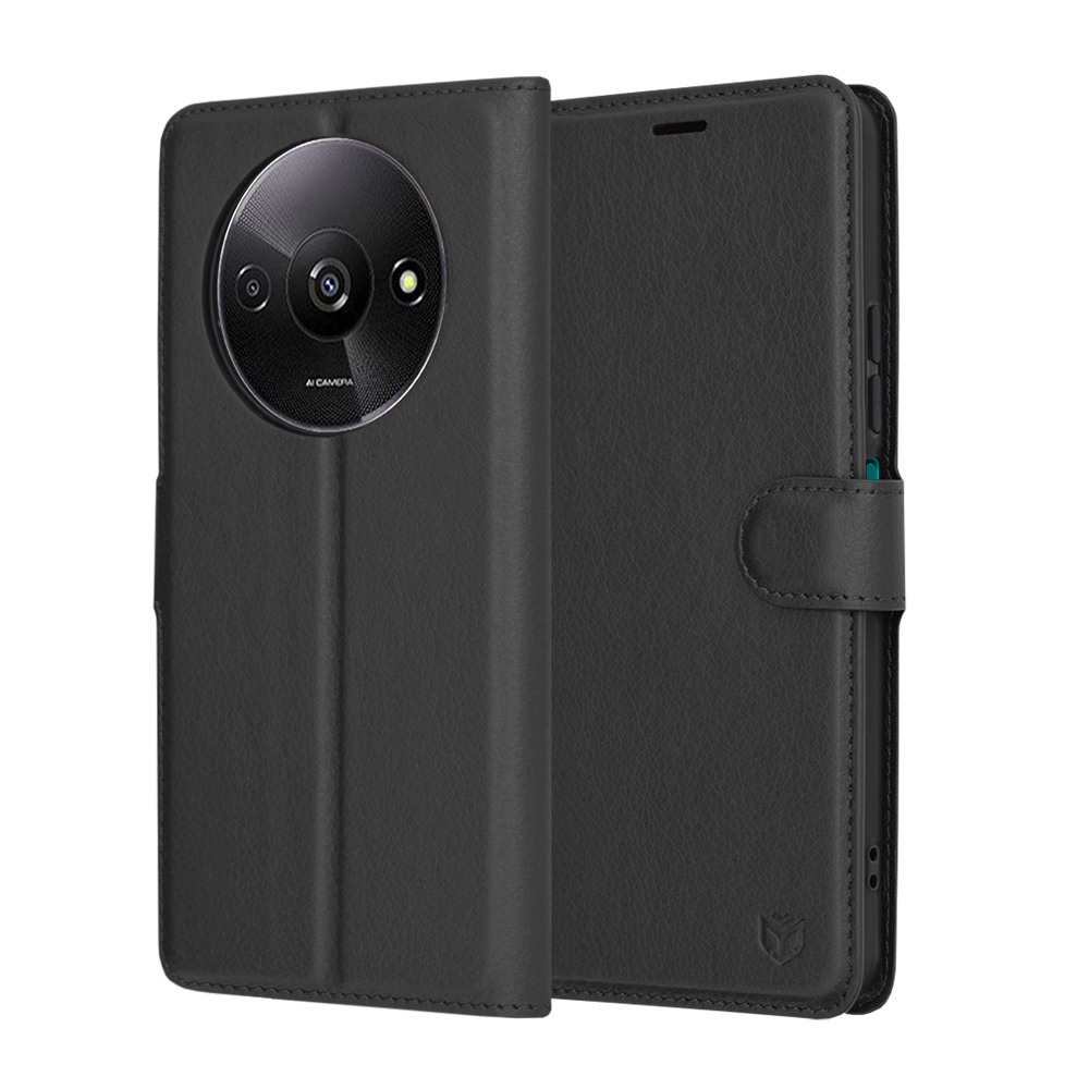 Levně Techsuit Kožené pouzdro Xiaomi Redmi A3 Redmi A3x Černá