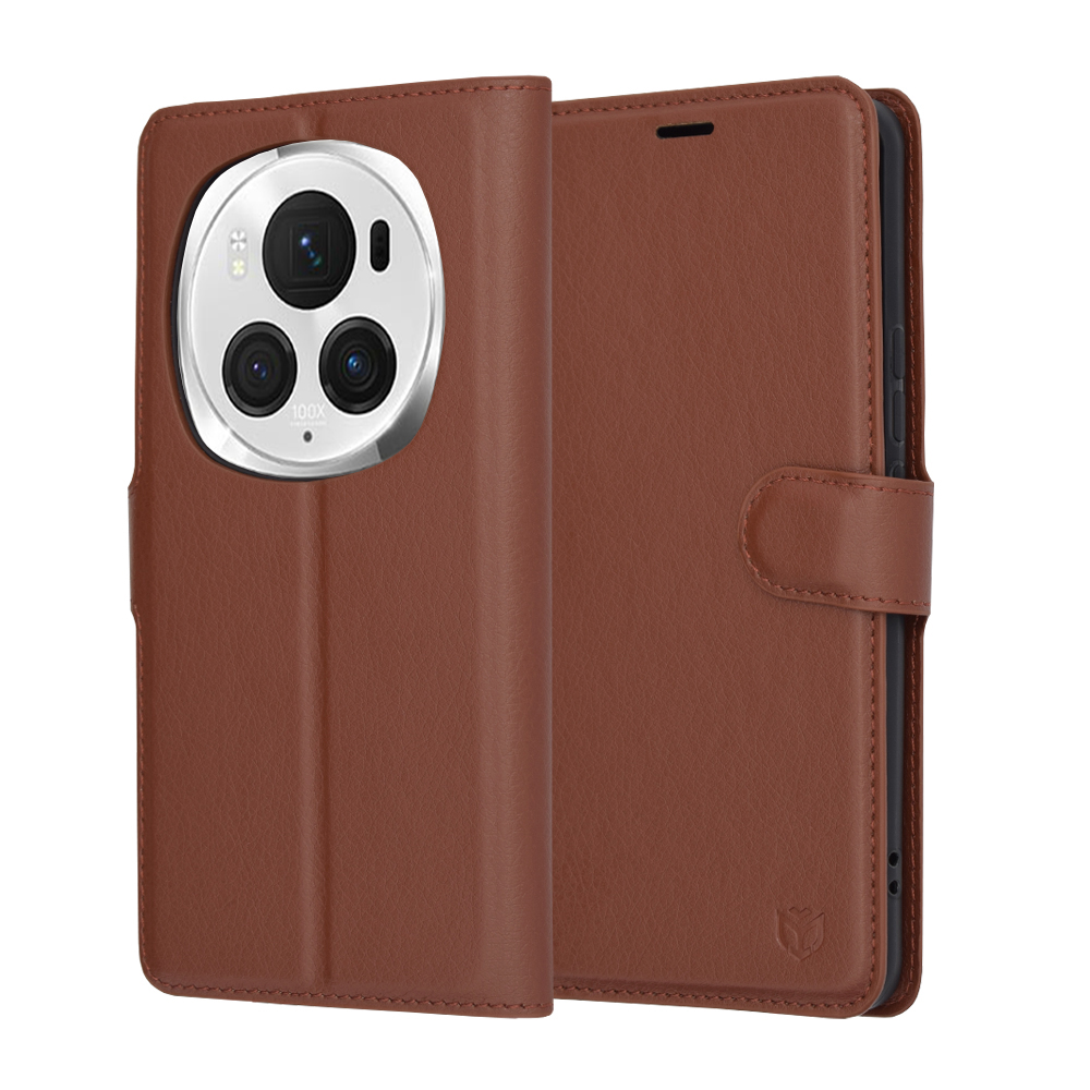 Levně Techsuit Kožené pouzdro Honor Magic6 Pro Hnědý