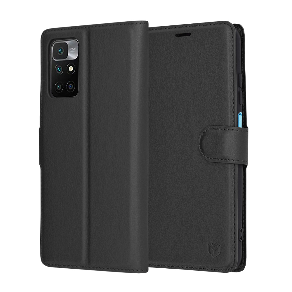 Levně Techsuit Kožené pouzdro Xiaomi Redmi 10 Redmi 10 2022 Černé