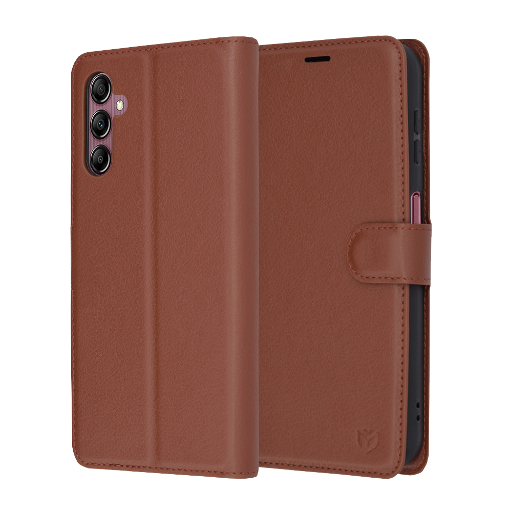 Levně Techsuit Kožené pouzdro Samsung Galaxy A14 4G A14 5G Hnědé