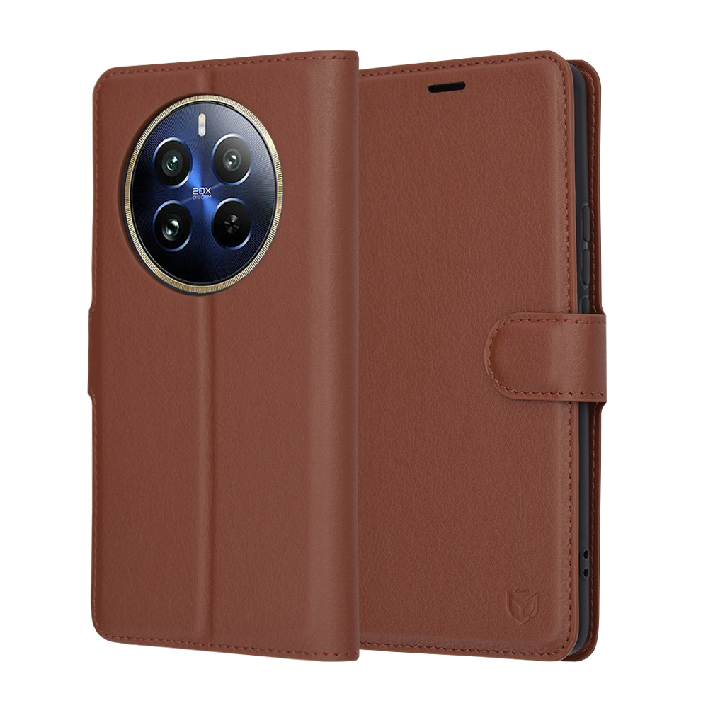 Levně Techsuit Kožené pouzdro Realme 12 Pro 12 Pro+ Hnědé
