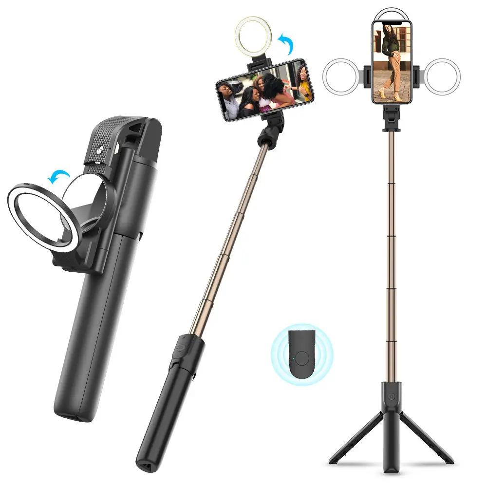 Levně Techsuit K13 Selfie tyč Bluetooth LED Stativ Skládací Černá