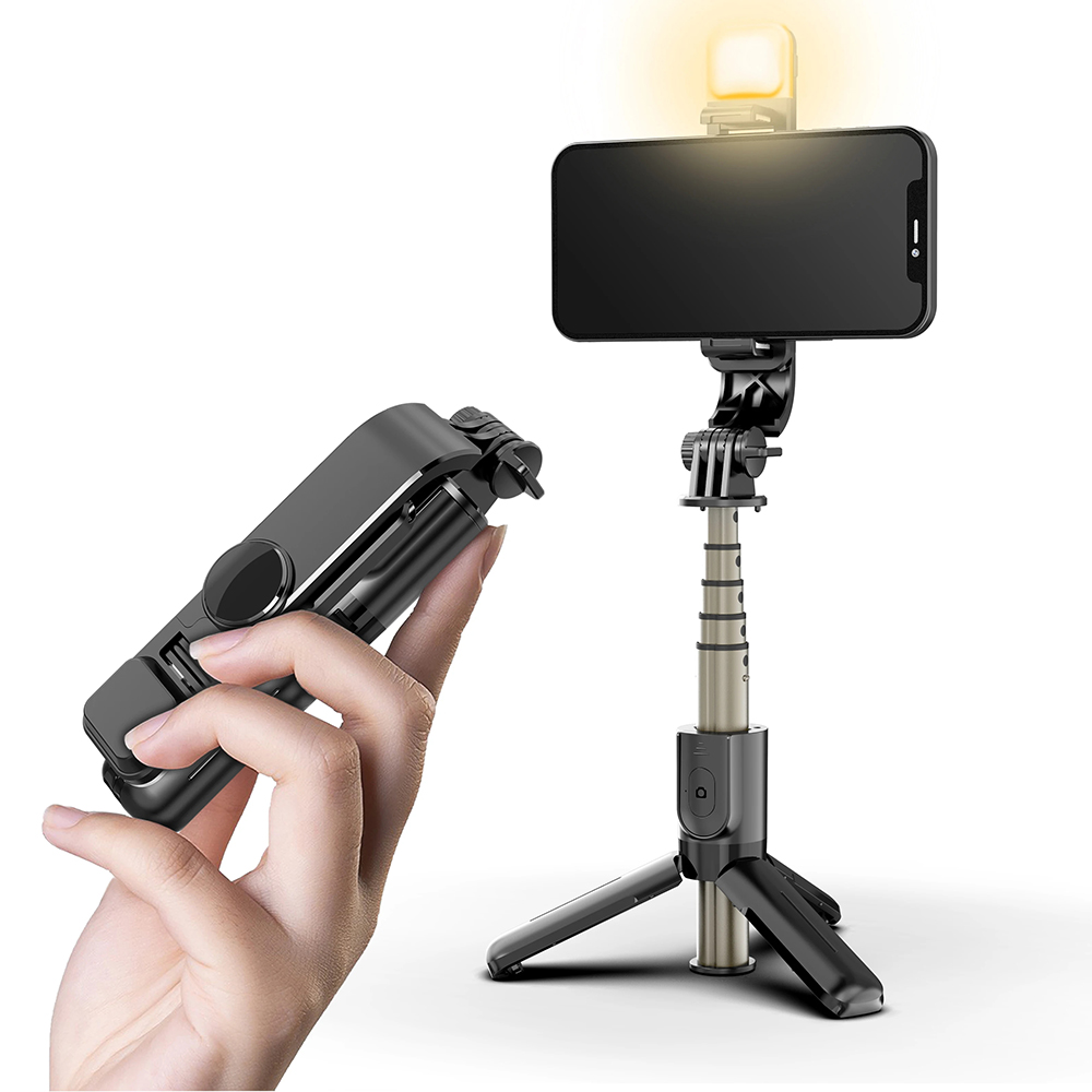 Levně Techsuit Mini Selfie Tyč L10s Stativ Bluetooth Světlo 70cm Černá