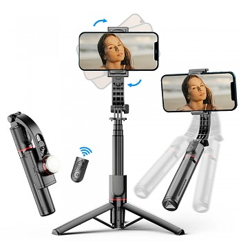 Techsuit Selfie tyč L19s Gimbal stativ Bluetooth světlo 360 70cm Černá