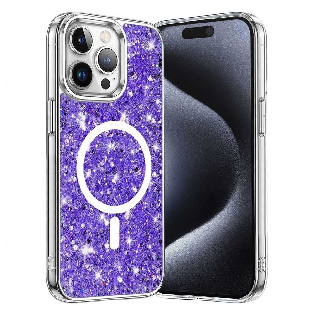 Levně Techsuit Třpytivý Glitter MagSafe iPhone 15 Pro Fialový