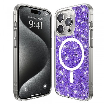 Techsuit Třpytivý Glitter MagSafe iPhone 15 Pro Fialový