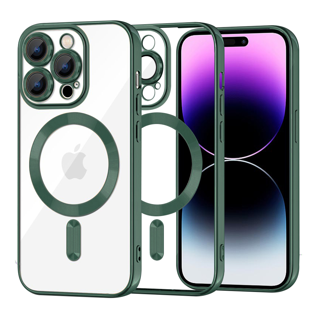 Levně Techsuit Luxusní Křišťálový MagSafe iPhone 14 Pro Max Tmavě zelený