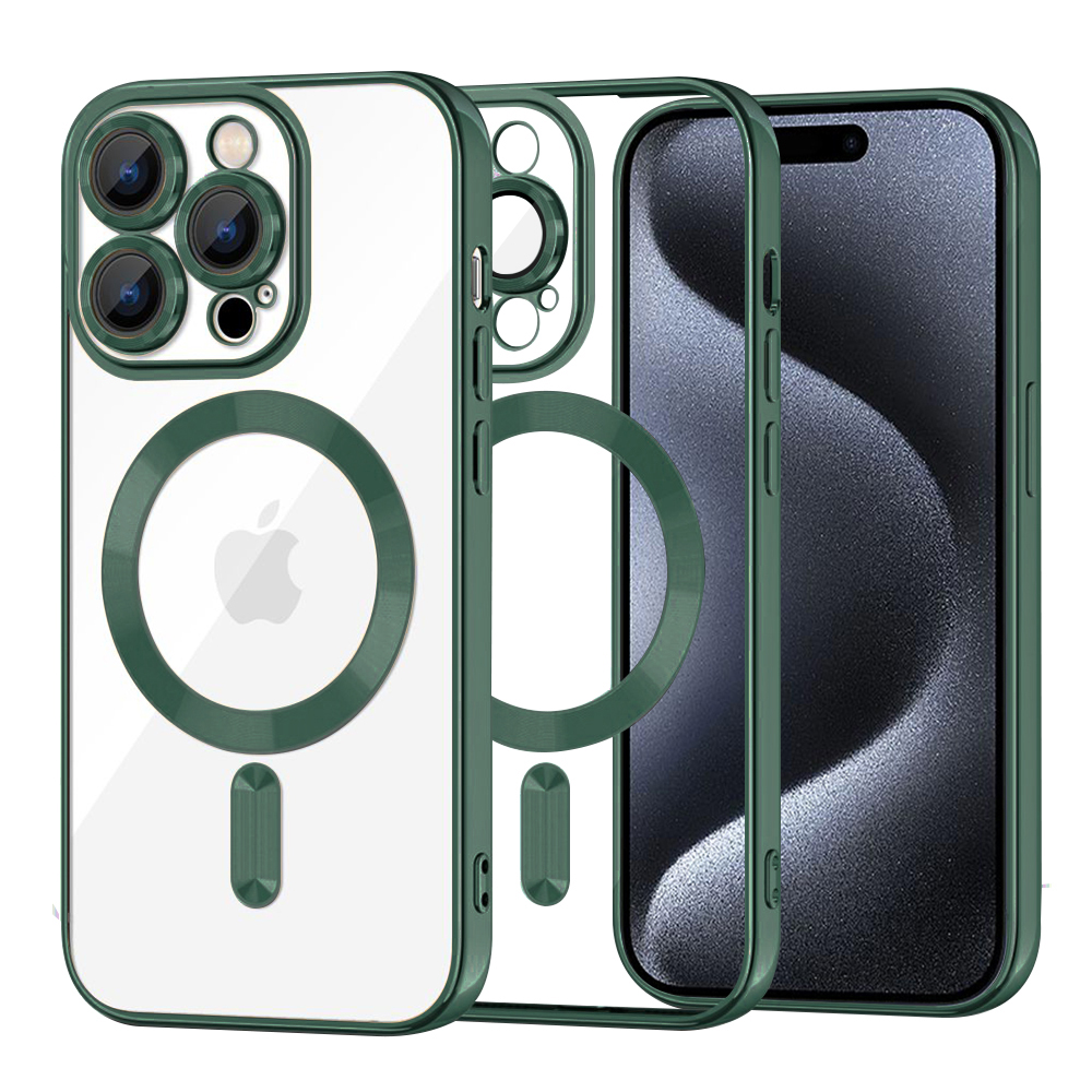 Levně Techsuit Luxusní Křišťálový MagSafe iPhone 15 Pro Tmavě zelený