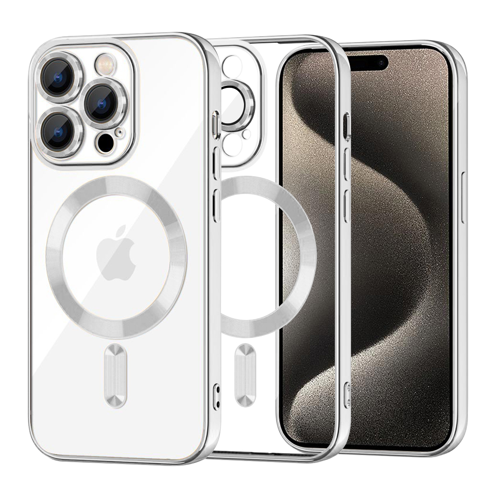 Levně Techsuit Luxusní Křišťál MagSafe iPhone 15 Pro Max Silver