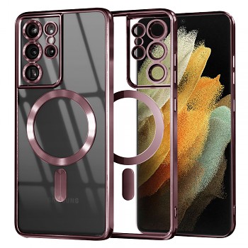 Techsuit Luxusní Křišťálový MagSafe Samsung Galaxy S21 Ultra 5G Růžový