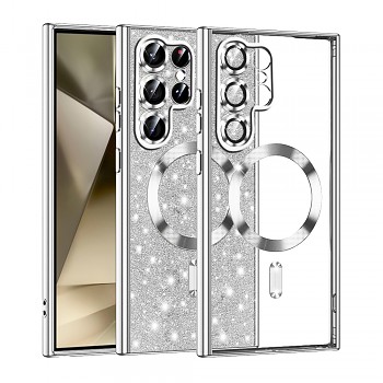 Techsuit Luxusní Třpytivý MagSafe Samsung Galaxy S22 Ultra 5G Stříbrný