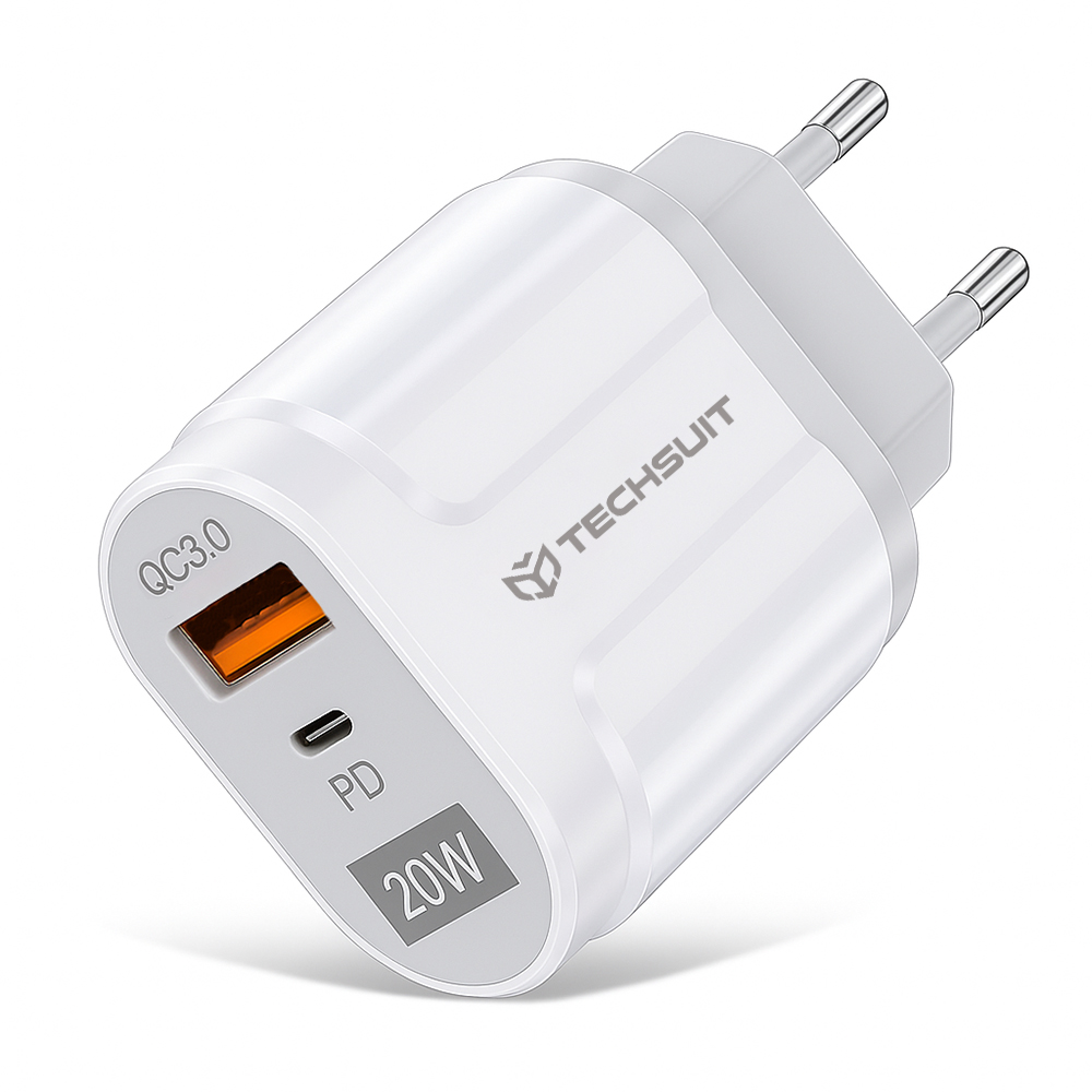 Techsuit Wall Charger CHPD038 USB A QC3.0 USB C 20W White