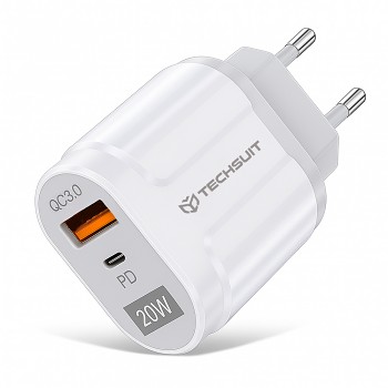Techsuit Wall Charger CHPD038 USB A QC3.0 USB C 20W White