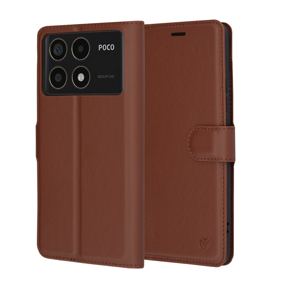 Levně Techsuit Kožené pouzdro Xiaomi Poco F6 Pro Hnědé
