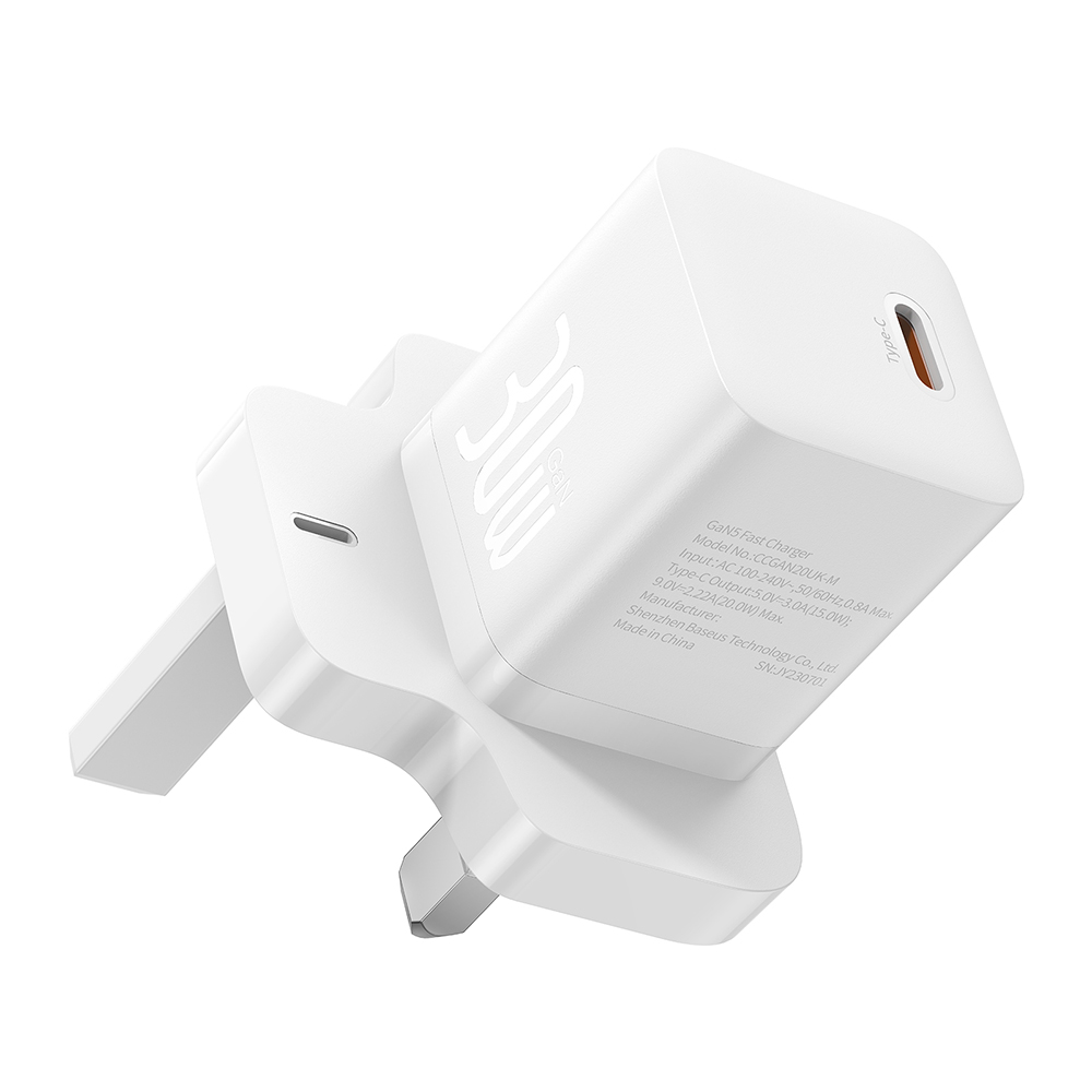 Levně Baseus Wall Charger GaN5 UK rychlá nabíječka Type-C 30W bílá