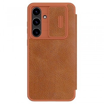 Nillkin Qin Pro Leather kryt Samsung Galaxy S24 FE hnědý